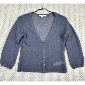 Boden Sweater Womens 8 Gray/Blue Mohair Wool Blend Cardigan Knit Cropped